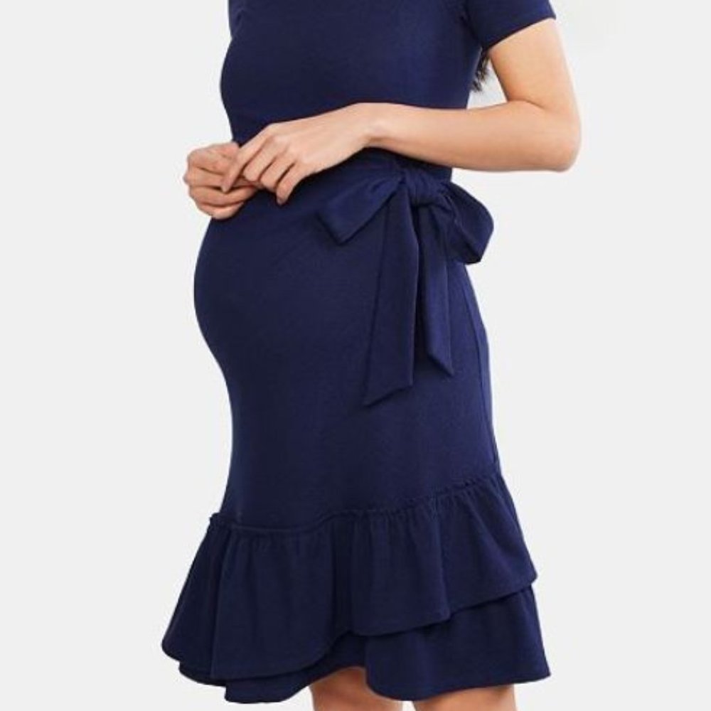 A Pea in the Pod Maternity Dress Navy Ruffle Small